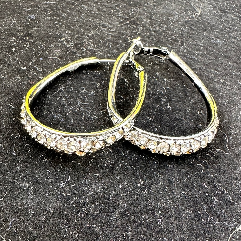EUC/NWOT Oblong Hoop with Rhinestone Earrings